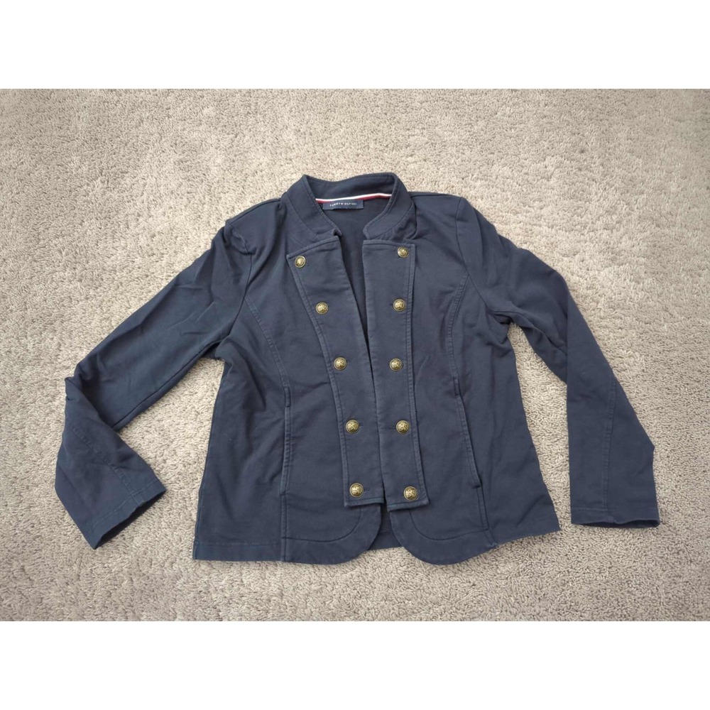 Tommy Hilfiger Jacket Womens L Blue‎ Long Sleeve Open Front Military Band